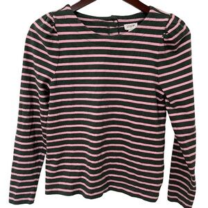 J Crew Women’s XS Green Pink Striped Cotton Ruffle Shoulder Long Sleeve Top